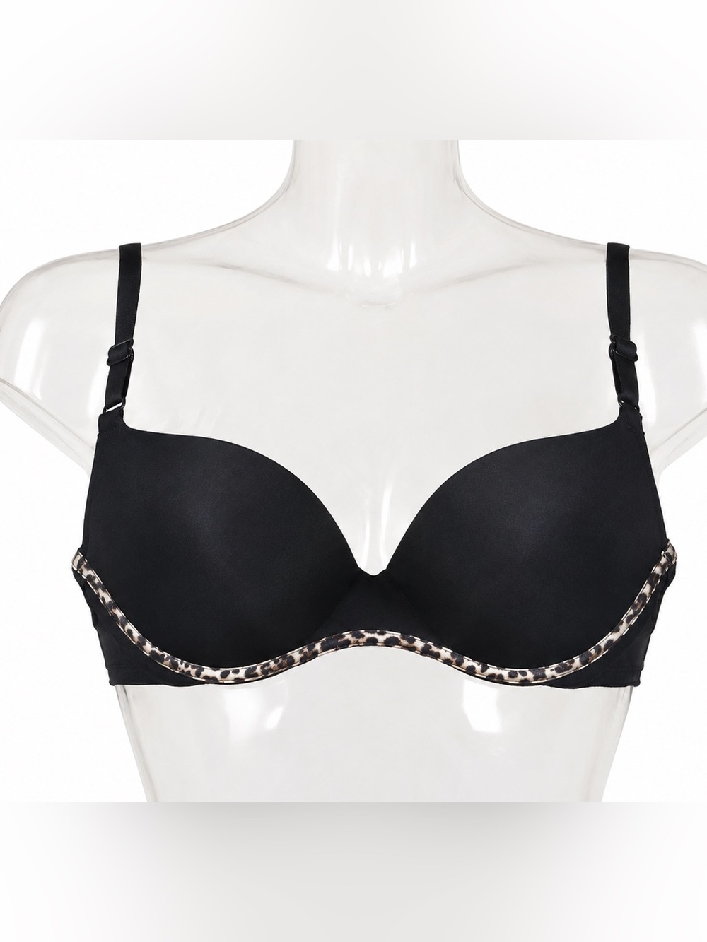 Victoria’s Secret Balconet Bra 34C Black Leopard Trim Underwire T-Shirt Bra
